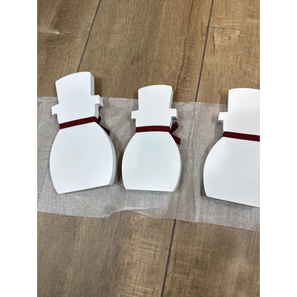 Set of 3 Wooden Snowman Figurines JOY Christmas Decor Tabletop Shelf Accent